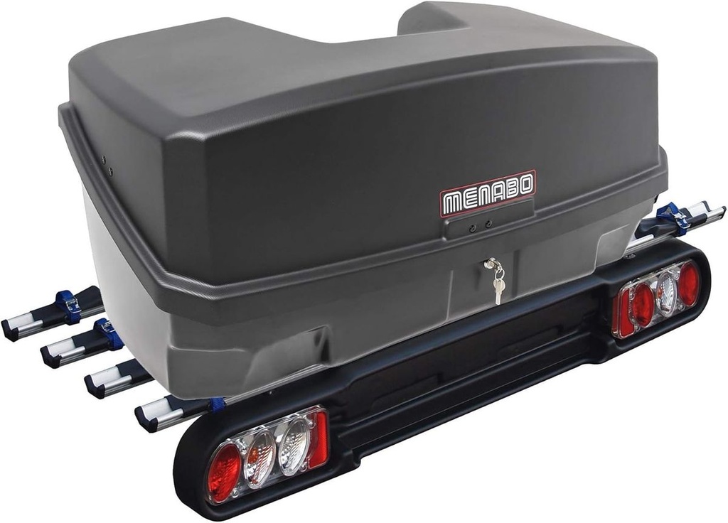 Porte-velos 4 vélos + Coffre sur attelage 300L Menabo Nekkar noir + Race 4