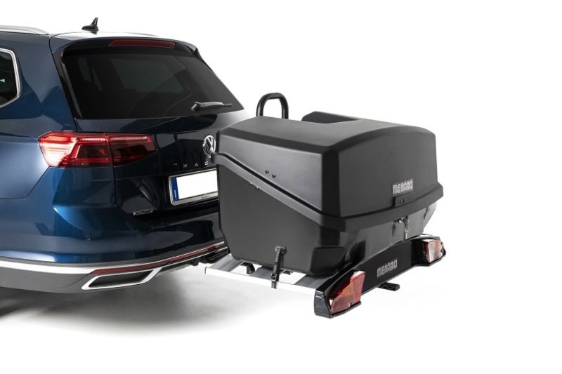 Porte-vélos 3 vélos + Coffre sur attelage 300L - Charge max 30 Kgs - Menabo Mizar + Alioth 3