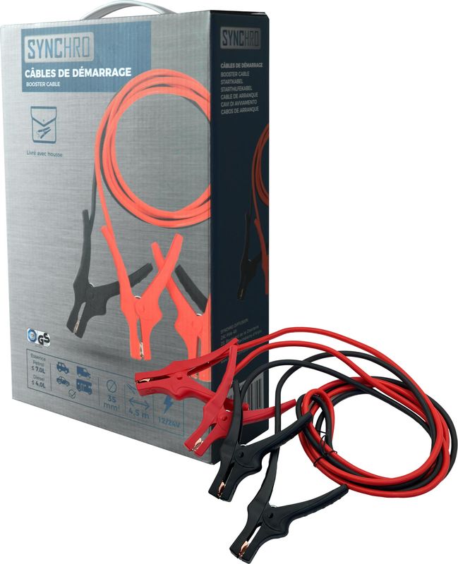 Câbles de démarrage 35mm2 - 4,5m - pour moteur à essence Jusqu´à 7L de cylindré et diesel Jusqu´à 4L